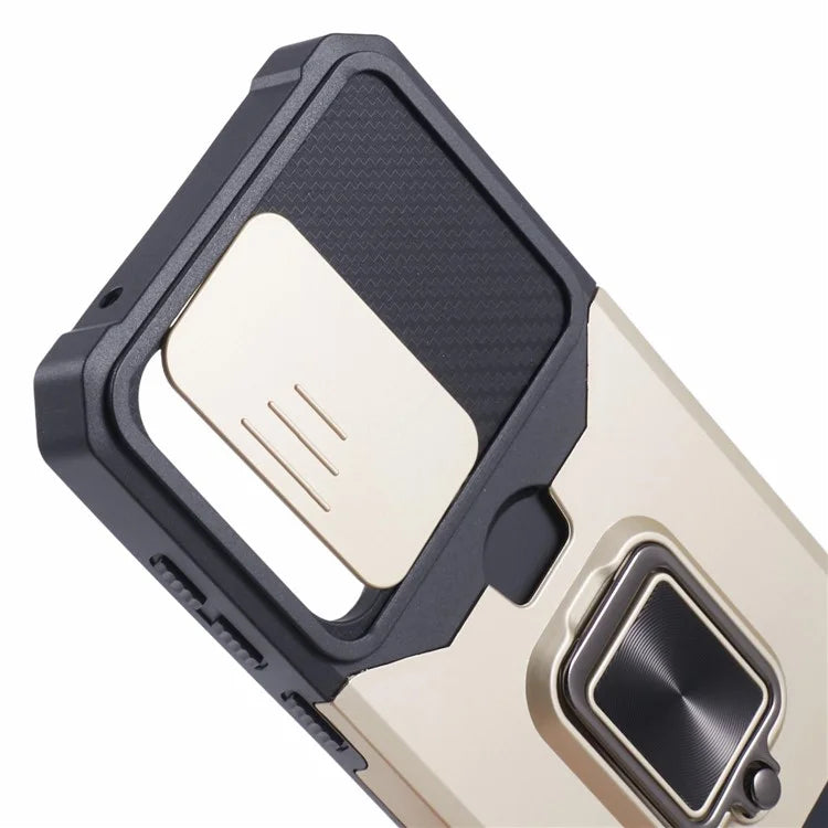 For Samsung Galaxy A55 5G Case PC+TPU Card Holder Phone Kickstand Cover with Slide Lens Lid