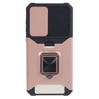 For Samsung Galaxy A55 5G Case PC+TPU Card Holder Phone Kickstand Cover with Slide Lens Lid