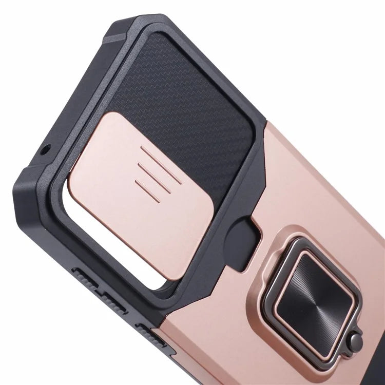 For Samsung Galaxy A55 5G Case PC+TPU Card Holder Phone Kickstand Cover with Slide Lens Lid