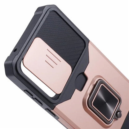For Samsung Galaxy A55 5G Case PC+TPU Card Holder Phone Kickstand Cover with Slide Lens Lid