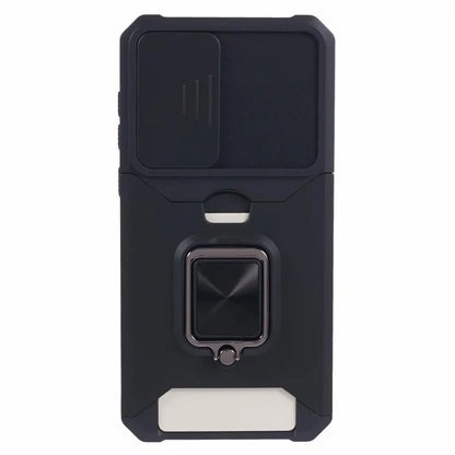 For Samsung Galaxy A55 5G Case PC+TPU Card Holder Phone Kickstand Cover with Slide Lens Lid