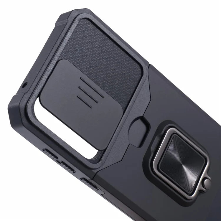 For Samsung Galaxy A55 5G Case PC+TPU Card Holder Phone Kickstand Cover with Slide Lens Lid