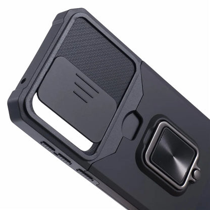 For Samsung Galaxy A55 5G Case PC+TPU Card Holder Phone Kickstand Cover with Slide Lens Lid