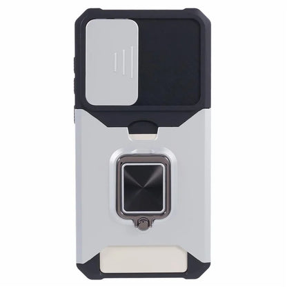 For Samsung Galaxy A55 5G Case PC+TPU Card Holder Phone Kickstand Cover with Slide Lens Lid