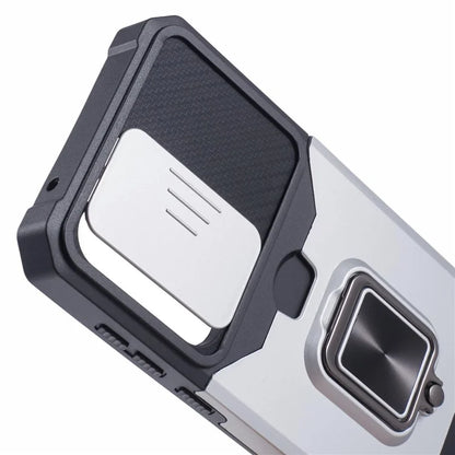 For Samsung Galaxy A55 5G Case PC+TPU Card Holder Phone Kickstand Cover with Slide Lens Lid