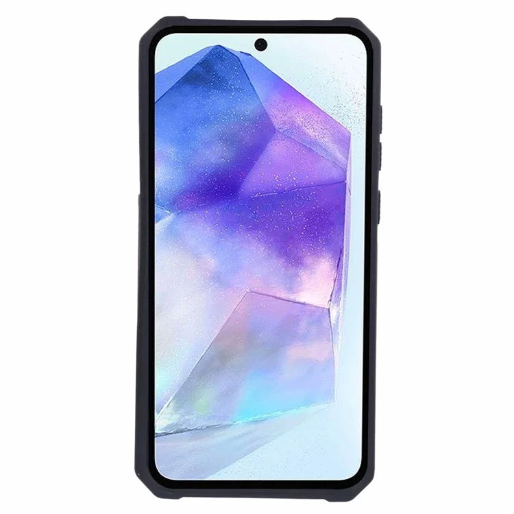 For Samsung Galaxy A55 5G Case PC+TPU Card Holder Phone Kickstand Cover with Slide Lens Lidish Green