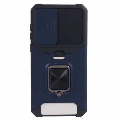 For Samsung Galaxy A55 5G Case PC+TPU Card Holder Phone Kickstand Cover with Slide Lens Lid