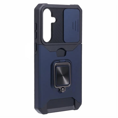 For Samsung Galaxy A55 5G Case PC+TPU Card Holder Phone Kickstand Cover with Slide Lens Lid
