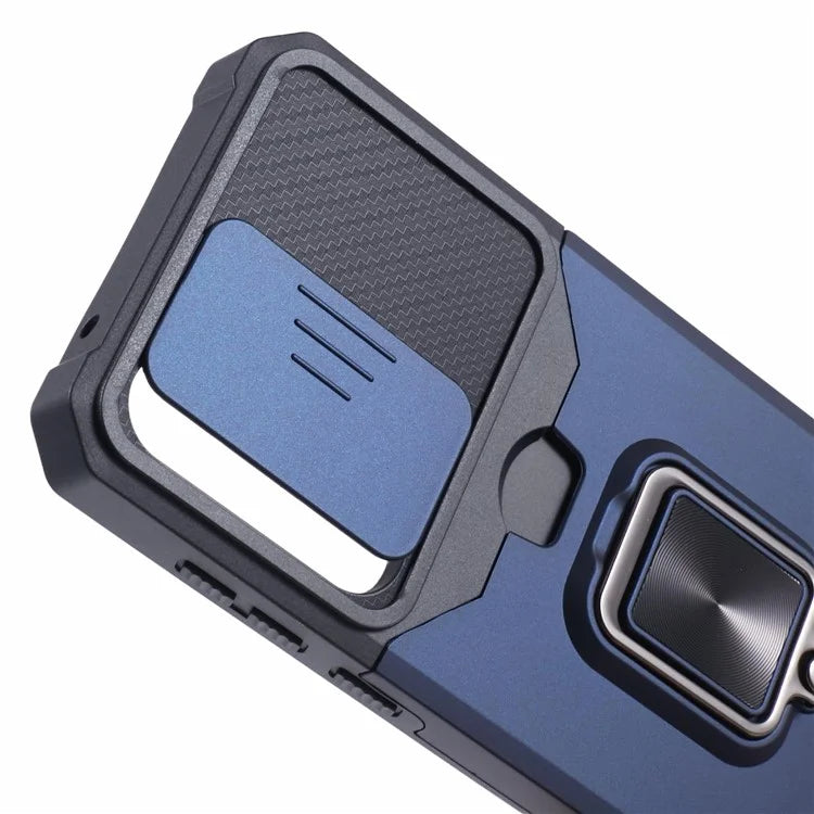 For Samsung Galaxy A55 5G Case PC+TPU Card Holder Phone Kickstand Cover with Slide Lens Lid