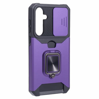 For Samsung Galaxy A55 5G Case PC+TPU Card Holder Phone Kickstand Cover with Slide Lens Lid