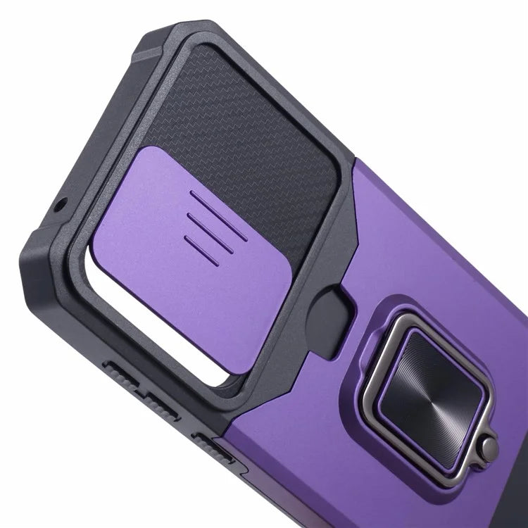For Samsung Galaxy A55 5G Case PC+TPU Card Holder Phone Kickstand Cover with Slide Lens Lid
