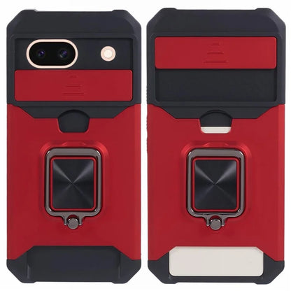 For Google Pixel 8a Cover Camera Slide Lid Card Holder Cell Phone Case with Ring Kickstand