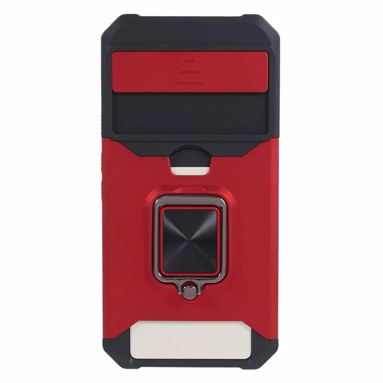 For Google Pixel 8a Cover Camera Slide Lid Card Holder Cell Phone Case with Ring Kickstand