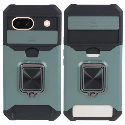 For Google Pixel 8a Cover Camera Slide Lid Card Holder Cell Phone Case with Ring Kickstand