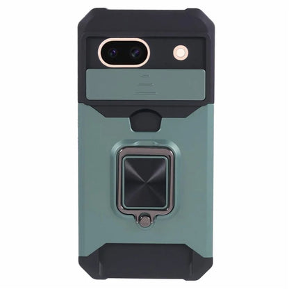 For Google Pixel 8a Cover Camera Slide Lid Card Holder Cell Phone Case with Ring Kickstand