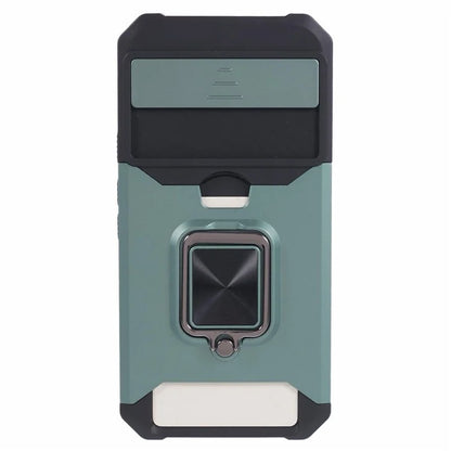 For Google Pixel 8a Cover Camera Slide Lid Card Holder Cell Phone Case with Ring Kickstand