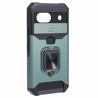 For Google Pixel 8a Cover Camera Slide Lid Card Holder Cell Phone Case with Ring Kickstand