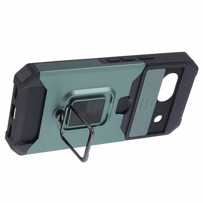 For Google Pixel 8a Cover Camera Slide Lid Card Holder Cell Phone Case with Ring Kickstand