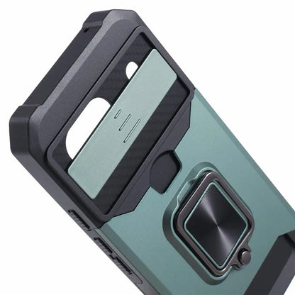 For Google Pixel 8a Cover Camera Slide Lid Card Holder Cell Phone Case with Ring Kickstand