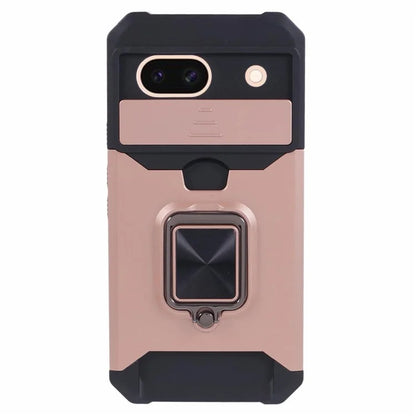 For Google Pixel 8a Cover Camera Slide Lid Card Holder Cell Phone Case with Ring Kickstand