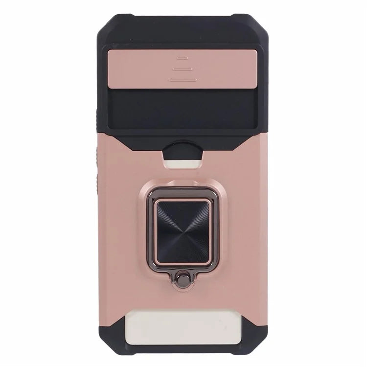 For Google Pixel 8a Cover Camera Slide Lid Card Holder Cell Phone Case with Ring Kickstand
