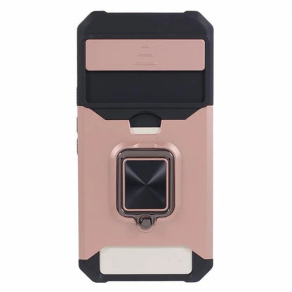 For Google Pixel 8a Cover Camera Slide Lid Card Holder Cell Phone Case with Ring Kickstand