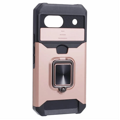 For Google Pixel 8a Cover Camera Slide Lid Card Holder Cell Phone Case with Ring Kickstand