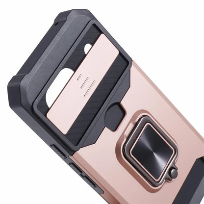 For Google Pixel 8a Cover Camera Slide Lid Card Holder Cell Phone Case with Ring Kickstand