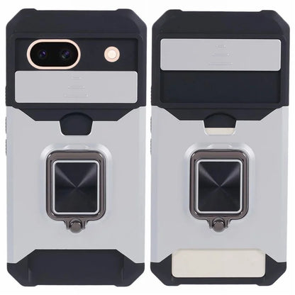 For Google Pixel 8a Cover Camera Slide Lid Card Holder Cell Phone Case with Ring Kickstand