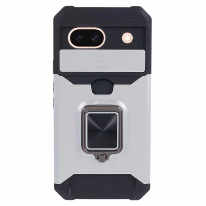 For Google Pixel 8a Cover Camera Slide Lid Card Holder Cell Phone Case with Ring Kickstand