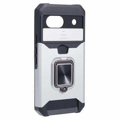For Google Pixel 8a Cover Camera Slide Lid Card Holder Cell Phone Case with Ring Kickstand