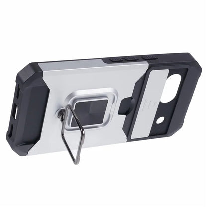 For Google Pixel 8a Cover Camera Slide Lid Card Holder Cell Phone Case with Ring Kickstand