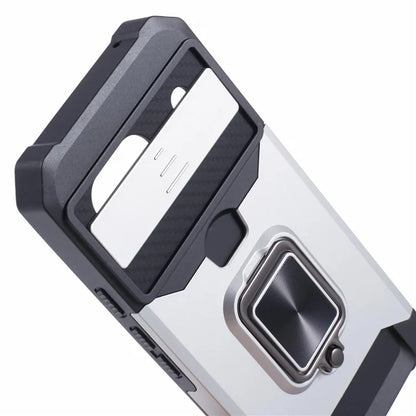 For Google Pixel 8a Cover Camera Slide Lid Card Holder Cell Phone Case with Ring Kickstand