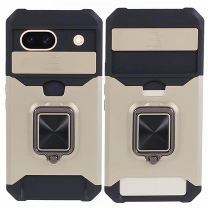 For Google Pixel 8a Cover Camera Slide Lid Card Holder Cell Phone Case with Ring Kickstand