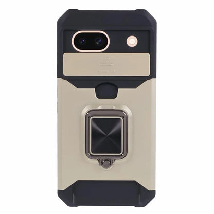 For Google Pixel 8a Cover Camera Slide Lid Card Holder Cell Phone Case with Ring Kickstand