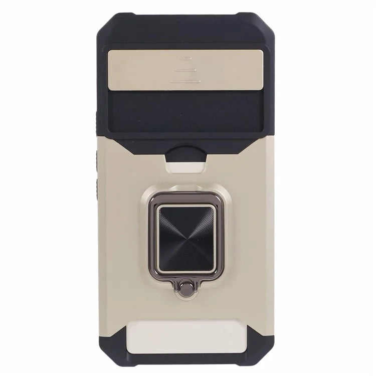 For Google Pixel 8a Cover Camera Slide Lid Card Holder Cell Phone Case with Ring Kickstand