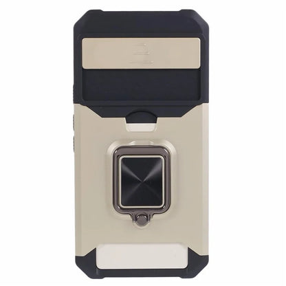 For Google Pixel 8a Cover Camera Slide Lid Card Holder Cell Phone Case with Ring Kickstand