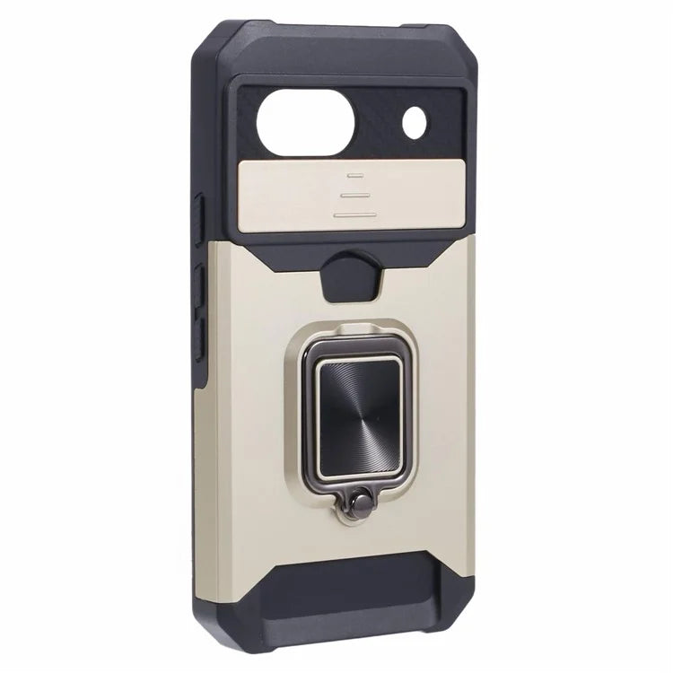 For Google Pixel 8a Cover Camera Slide Lid Card Holder Cell Phone Case with Ring Kickstand