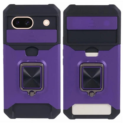 For Google Pixel 8a Cover Camera Slide Lid Card Holder Cell Phone Case with Ring Kickstand