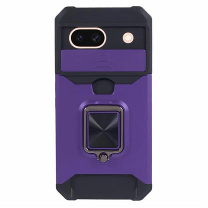 For Google Pixel 8a Cover Camera Slide Lid Card Holder Cell Phone Case with Ring Kickstand