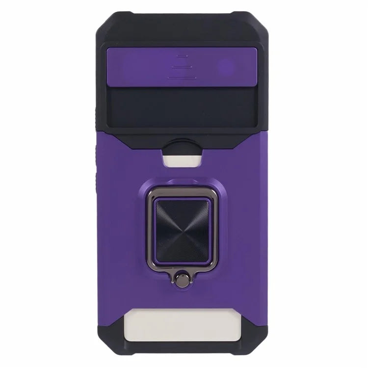 For Google Pixel 8a Cover Camera Slide Lid Card Holder Cell Phone Case with Ring Kickstand