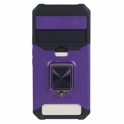 For Google Pixel 8a Cover Camera Slide Lid Card Holder Cell Phone Case with Ring Kickstand
