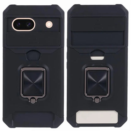 For Google Pixel 8a Cover Camera Slide Lid Card Holder Cell Phone Case with Ring Kickstand