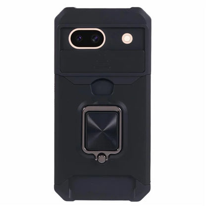 For Google Pixel 8a Cover Camera Slide Lid Card Holder Cell Phone Case with Ring Kickstand