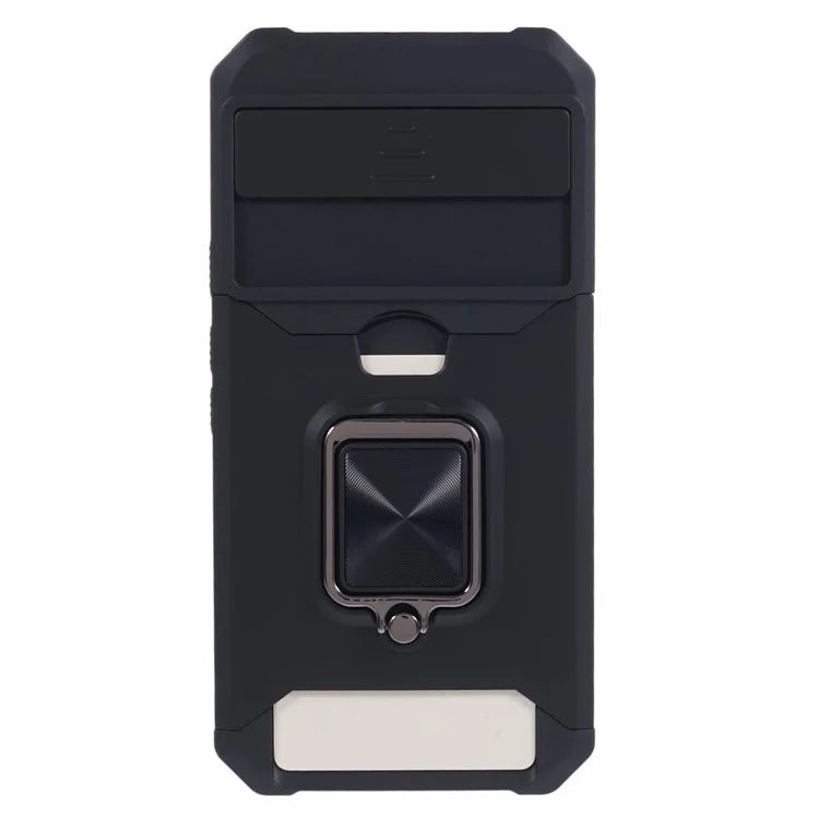 For Google Pixel 8a Cover Camera Slide Lid Card Holder Cell Phone Case with Ring Kickstand