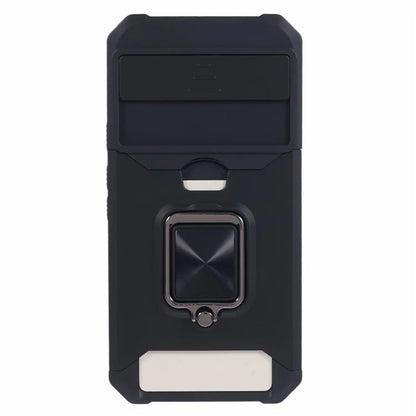 For Google Pixel 8a Cover Camera Slide Lid Card Holder Cell Phone Case with Ring Kickstand