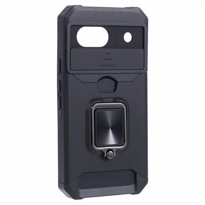 For Google Pixel 8a Cover Camera Slide Lid Card Holder Cell Phone Case with Ring Kickstand