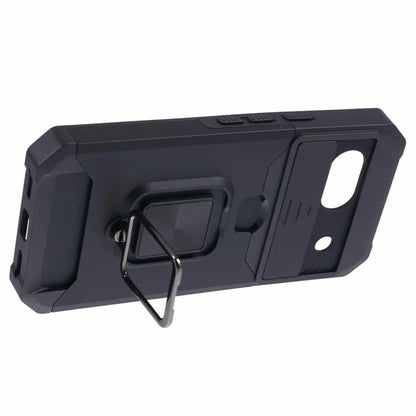 For Google Pixel 8a Cover Camera Slide Lid Card Holder Cell Phone Case with Ring Kickstand