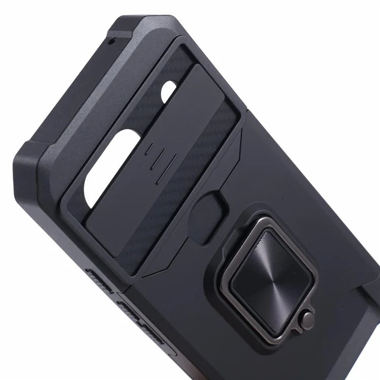 For Google Pixel 8a Cover Camera Slide Lid Card Holder Cell Phone Case with Ring Kickstand