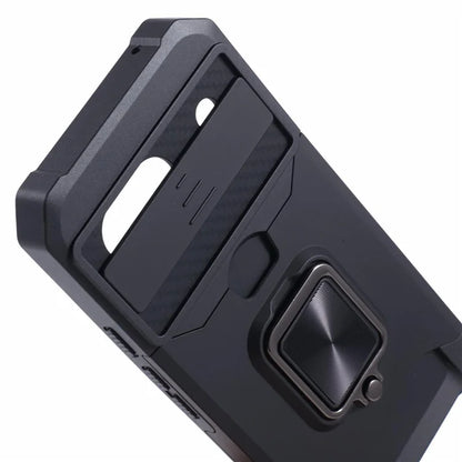 For Google Pixel 8a Cover Camera Slide Lid Card Holder Cell Phone Case with Ring Kickstand